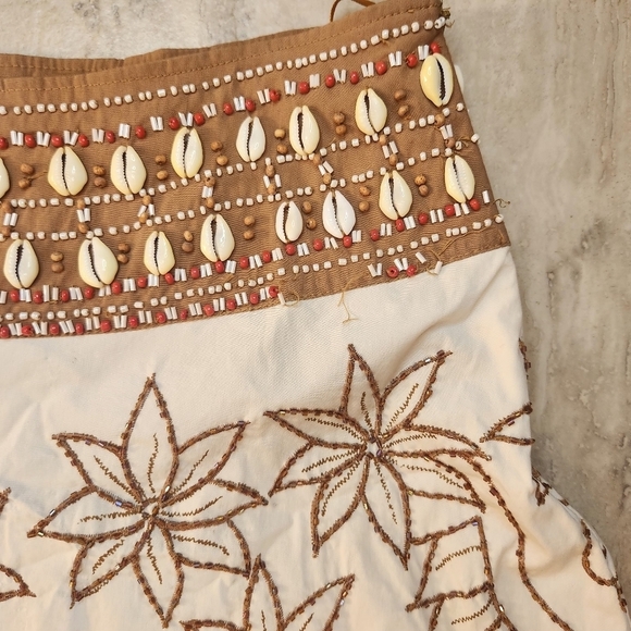 Embellished Boho Beachy Skirt SZ: 8 Cotton Blend Beaded Seahorse Pirate Shells - Picture 4 of 16